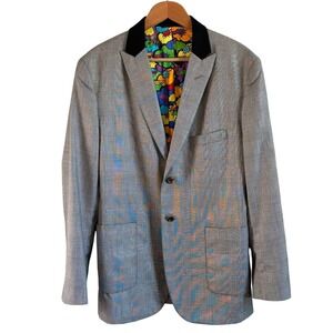 Royal Classic Blazer‎ Grey Glen Plaid Mens 40 Pop Art Holland Sherry Velvet Trim